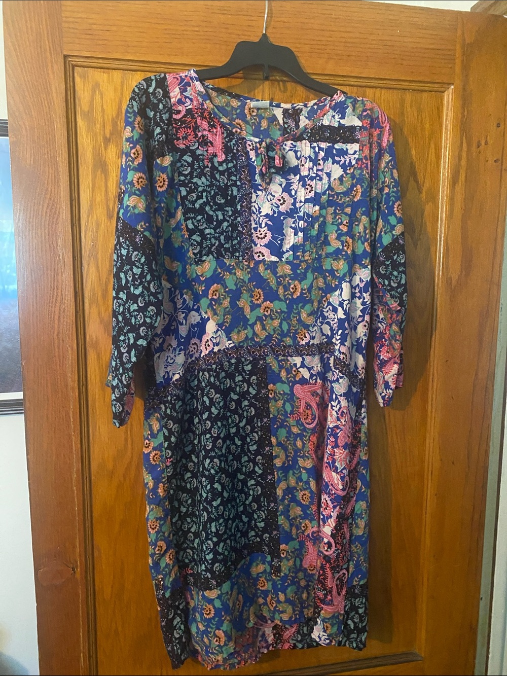 Boho Patchwork Floral Top in Blue and Pink